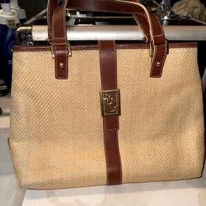 Leather-trim Raph Lauren hand bag
